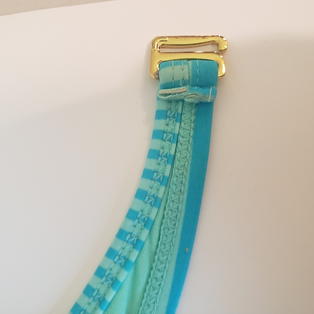 Arizona Jean Bikini Top Push Up Padded Lifht Blue Light Green Striped Size Large - Picture 4 of 10